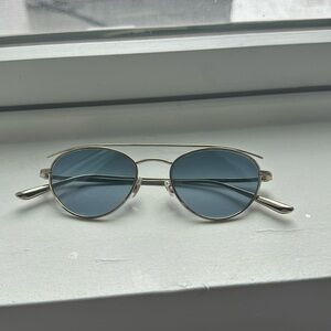Oliver Peoples x The Row Gold Aviator Sunglasses with blue lenses